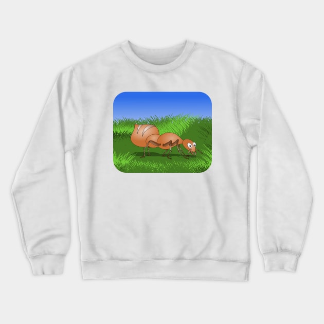 Ant smiling in tall green grass Crewneck Sweatshirt by mailboxdisco